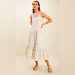 Seed Heritage Stripe Midi Dress | Linen Cotton Blend | Oatmeal Cream | Size 14